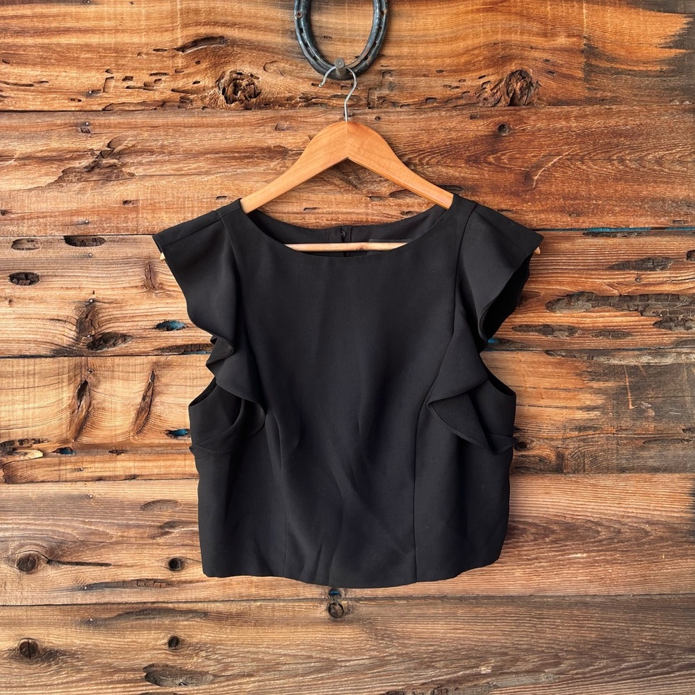 KENDALL + KYLIE | Black Ruffle Sleeve Crop Top M